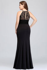 Plus Size Mermaid Jewel Lace Black Bridesmaid Dress Online-27dress