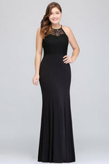 Plus Size Mermaid Jewel Lace Black Bridesmaid Dress Online-27dress