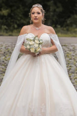 27DRESS Plus Size Strapless Ball Gown Wedding Dresses with Lace Applique