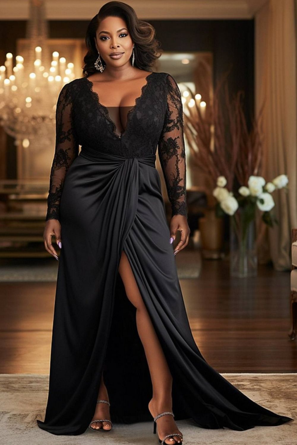 Plus Size Sweetheart Mermaid Long Lace Prom Dress with Slit-27dress