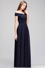 Popular Off-the-Shoulder Ruffle Navy Bridesmaid Dresses Online-27dress