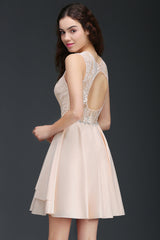 Pretty Lace Backless Short Pink Bridesmaid Dresses with Beadings-27dress