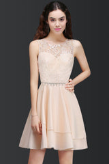 Pretty Lace Backless Short Pink Bridesmaid Dresses with Beadings-27dress