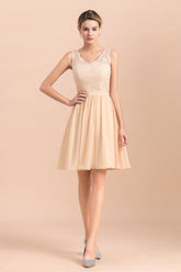 Pretty V-Neck Chiffon Lace Short Bridesmaid Dress with Ruffles Online-27dress