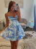 27Dress Light Blue Strapless Corset Short Floral Homecoming Dresses