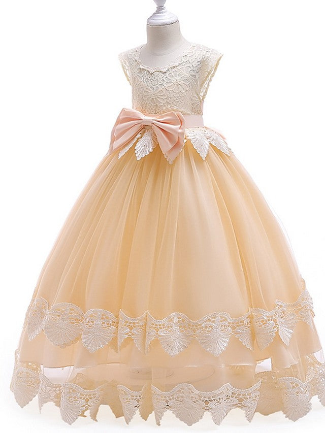 Princess Ball Gown Tulle Cap Sleeve Jewel Neck Wedding Party Flower Girl Dresses-27dress