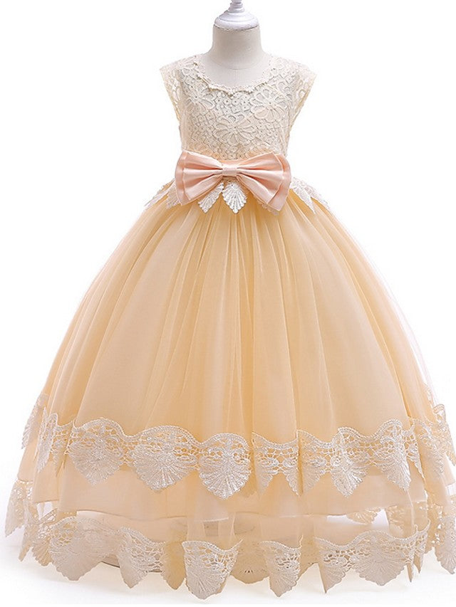 Princess Ball Gown Tulle Cap Sleeve Jewel Neck Wedding Party Flower Girl Dresses-27dress