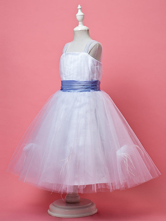 Princess Knee Length Tulle Sleeveless Straps Flower Girl Dresses-27dress