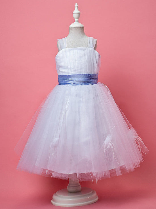 Princess Knee Length Tulle Sleeveless Straps Flower Girl Dresses-27dress