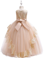 Princess Lace Satin Tulle Sleeveless Jewel Neck Wedding Party Pageant Flower Girl Dresses-27dress