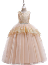 Princess Lace Satin Tulle Sleeveless Jewel Neck Wedding Party Pageant Flower Girl Dresses-27dress