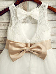 Princess Lace Tulle Satin Chiffon Jewel Neck Wedding First Communion Flower Girl Dresses With Belt-27dress