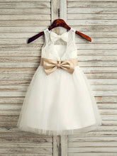 Princess Lace Tulle Satin Chiffon Jewel Neck Wedding First Communion Flower Girl Dresses With Belt-27dress