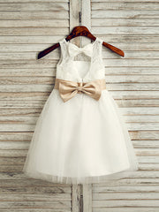 Princess Lace Tulle Satin Chiffon Jewel Neck Wedding First Communion Flower Girl Dresses With Belt-27dress