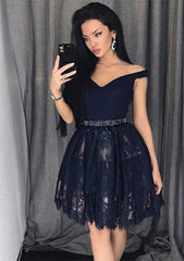Princess Off-the-Shoulder Sleeveless Lace Homecoming Dress with Beading - 27Dress
