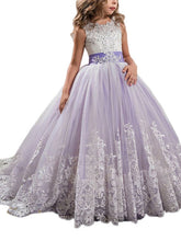 Princess Sleeveless Jewel Neck Pageant Flower Girl Dresses With Bow-27Dress