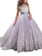 Princess Sleeveless Jewel Neck Pageant Flower Girl Dresses With Bow-27Dress