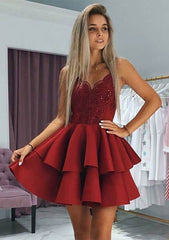 Princess V Neck Satin Homecoming Dress with Appliqued Beading - 27Dress