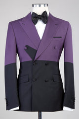 Purple And Black Double Breasted Peaked Lapel Men Suits for Prom