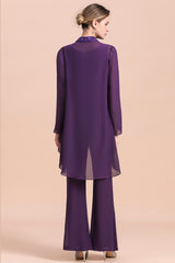 Purple Crew Neck Mother of Bride Dress Jumpsuit with Jacket-27dress