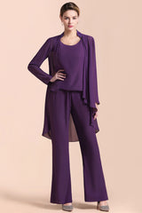 Purple Crew Neck Mother of Bride Dress Jumpsuit with Jacket-27dress
