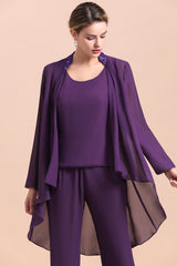 Purple Crew Neck Mother of Bride Dress Jumpsuit with Jacket-27dress