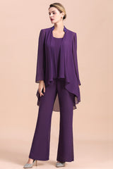 Purple Crew Neck Mother of Bride Dress Jumpsuit with Jacket-27dress