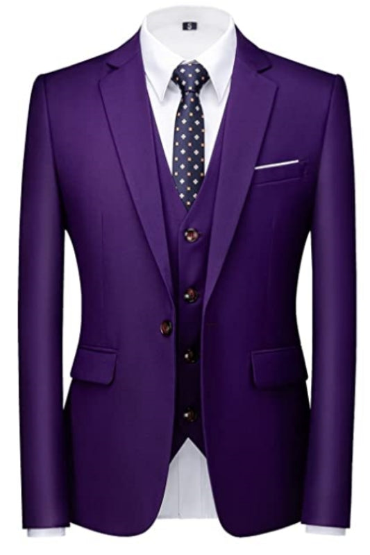 Notched Lapel Close Fitting Three Pieces Purple Prom Suits