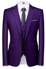 Notched Lapel Close Fitting Three Pieces Purple Prom Suits