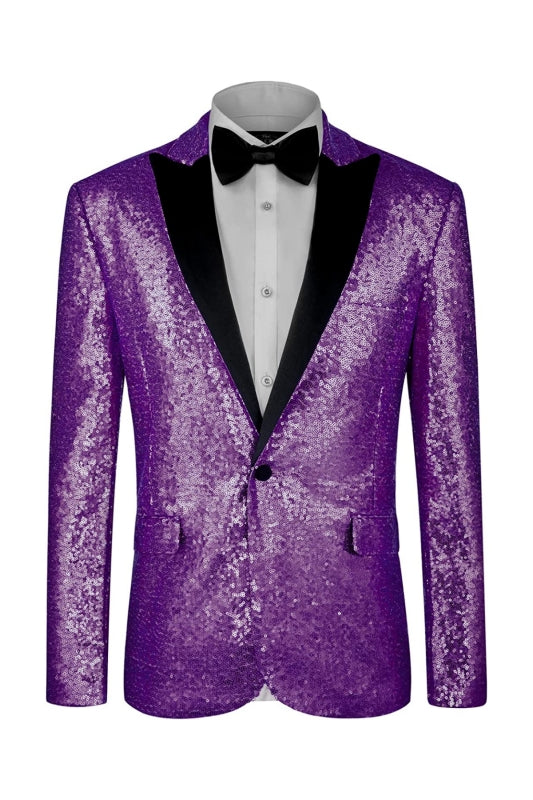 Purple Peaked Lapel Sequins Men Suits For Prom