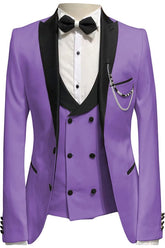 Peaked Lapel Three Pieces Slim Fit Purple Prom Suits