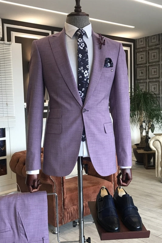 Peaked Lapel Two Pieces New Arrival Purple Prom Suits