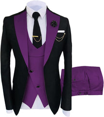 Shawl Lapel Three Pieces Bespoke Purple Prom Suits