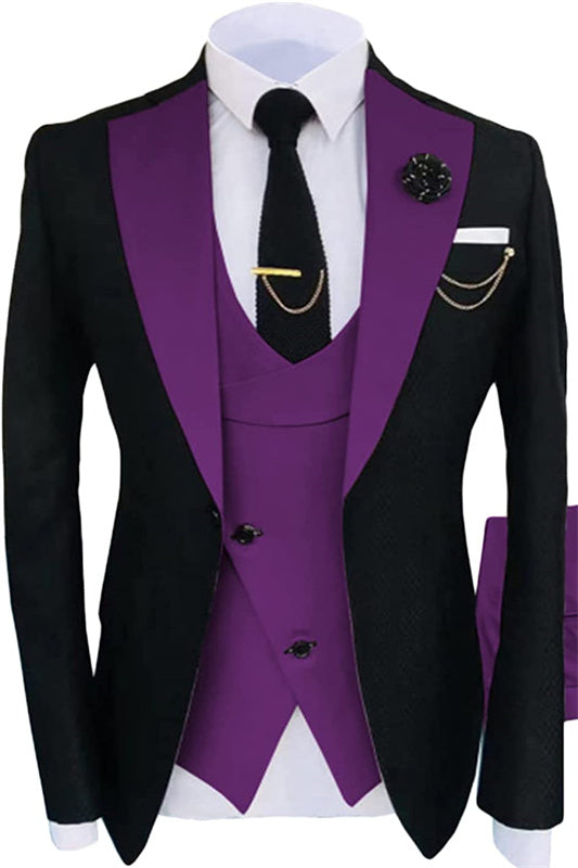 Shawl Lapel Three Pieces Bespoke Purple Prom Suits