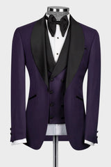 Purple Shawl Lapel Three Pieces Wedding Men Suits