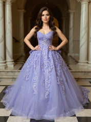 27DRESS Purple Strapless Sequined Ball Gown Evening Dresses with Bow