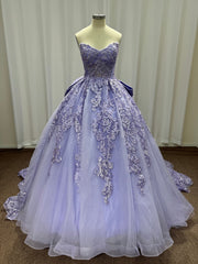 27DRESS Purple Strapless Sequined Ball Gown Evening Dresses with Bow