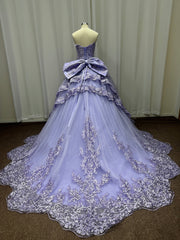 27DRESS Purple Strapless Sequined Ball Gown Evening Dresses with Bow