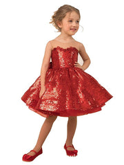 Red Ball Gown Sweep Brush Train Wedding Party Flower Girl Dresses-27dress