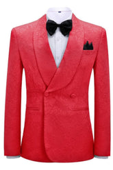 Jacquard Shawl Lapel Double Breasted Red Prom Suits