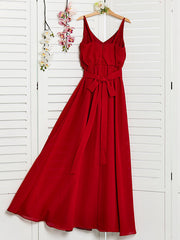 Red Long A-Line Spaghetti Strap Flower Girl Dresses Chiffon Junior Bridesmaid Dress-27dress