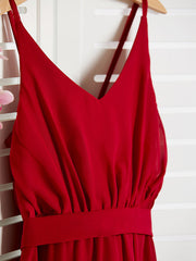 Red Long A-Line Spaghetti Strap Flower Girl Dresses Chiffon Junior Bridesmaid Dress-27dress