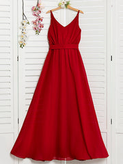 Red Long A-Line Spaghetti Strap Flower Girl Dresses Chiffon Junior Bridesmaid Dress-27dress