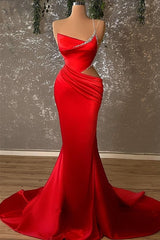 One-Shoulder Spaghetti-Strap Red Slim Mermaid Prom Dress