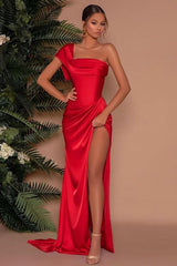 Red One Shoulder Mermaid Front Split Prom Dress with Strapless Online