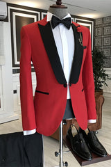 Red Peaked Lapel Two Pieces Modern Men Suits For Prom