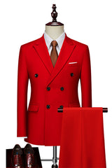 Red Slim Fit Double Breasted Peaked Lapel Men Suit for Prom