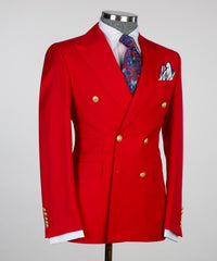 Red Slim Fit Two Pieces Double Breasted Peaked Lapel Prom Men Suits