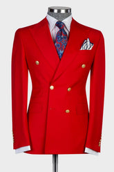 Red Slim Fit Two Pieces Double Breasted Peaked Lapel Prom Men Suits