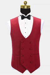 Red Three Pieces Fashion Shawl Lapel Wedding Grooms Suits